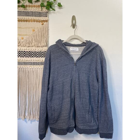 Everlane Mens Hooded Zip Up Heather Blue Sweater XL - Picture 1 of 10